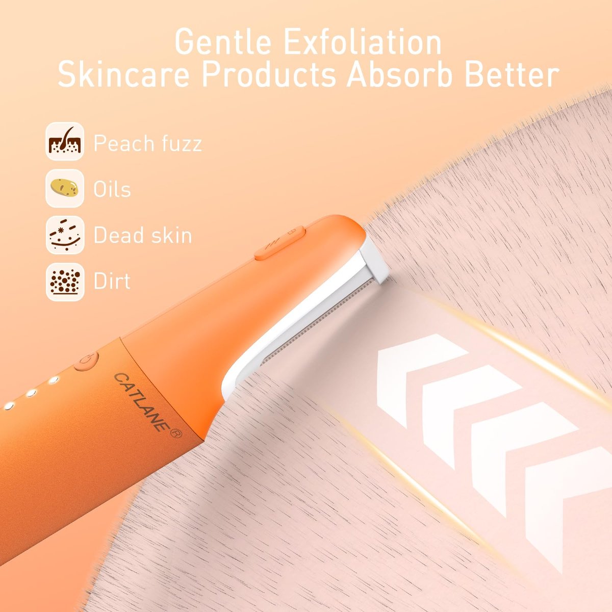 CATLANE Sonic Dermaplane Razor for Women - Face Dermaplaning Tool with Exfoliation & Hair Removal, Cosmic Orange Avelisse