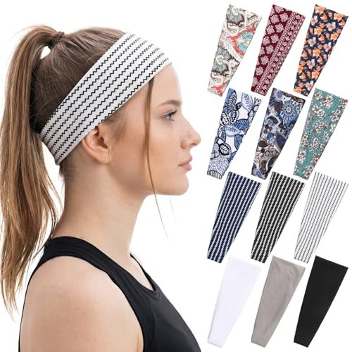 JATEBI 12 Pack Boho Headbands for Women - Fashion Wide Non Slip Yoga Workout Headband, Multicolor - görsel 18