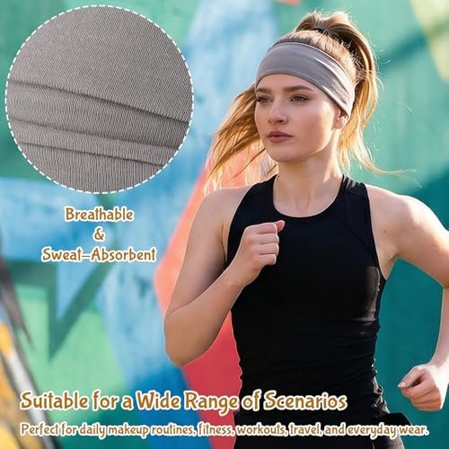 JATEBI 12 Pack Boho Headbands for Women - Fashion Wide Non Slip Yoga Workout Headband, Multicolor - görsel 6