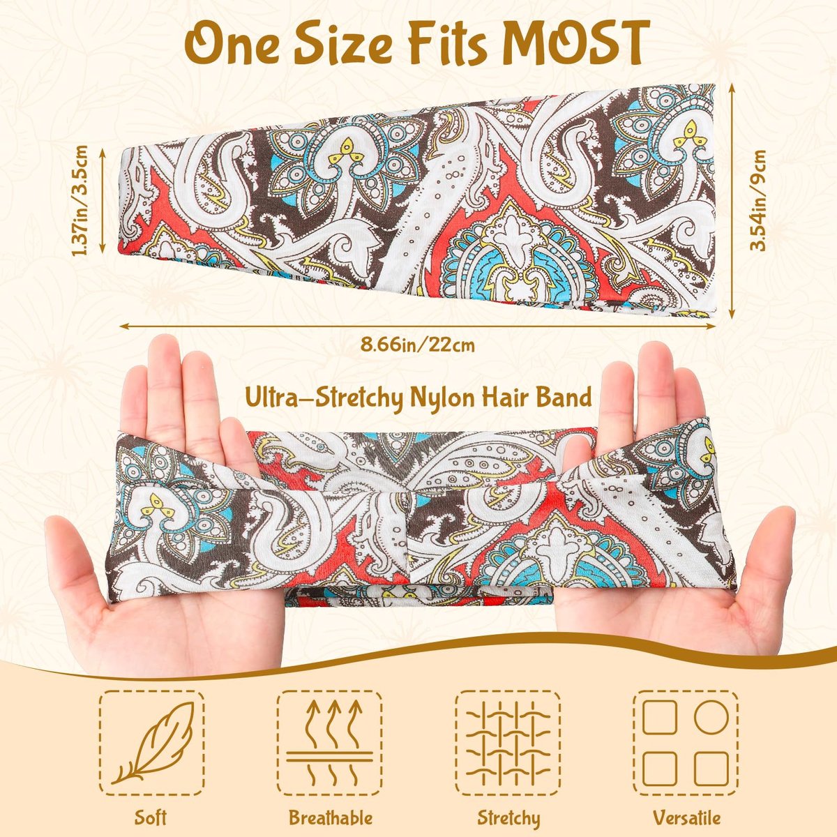 JATEBI 12 Pack Boho Headbands for Women - Fashion Wide Non Slip Yoga Workout Headband, Multicolor - görsel 3