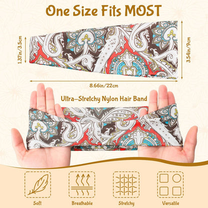 JATEBI 12 Pack Boho Headbands for Women - Fashion Wide Non Slip Yoga Workout Headband, Multicolor