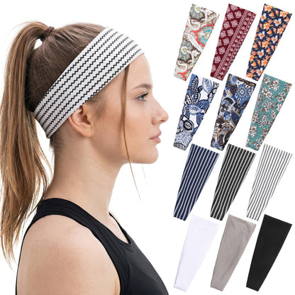 JATEBI 12 Pack Boho Headbands for Women - Fashion Wide Non Slip Yoga Workout Headband, Multicolor
