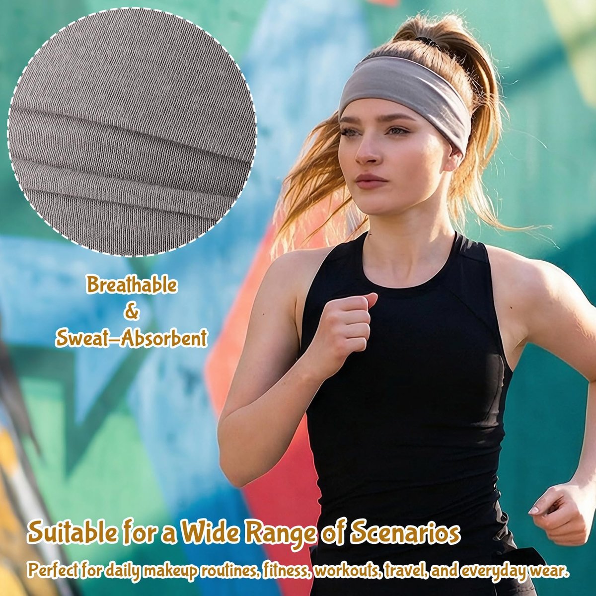 JATEBI 12 Pack Boho Headbands for Women - Fashion Wide Non Slip Yoga Workout Headband, Multicolor - görsel 5