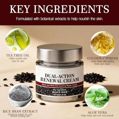 KeraErase Dual Action Renewal Cream - Black and White Rice Soothing Repair Cream for Healthier Skin, Professional Skin Treatment, Natural Body Serum for All Skin Types (2-Pack, 1 oz each) Avelisse
