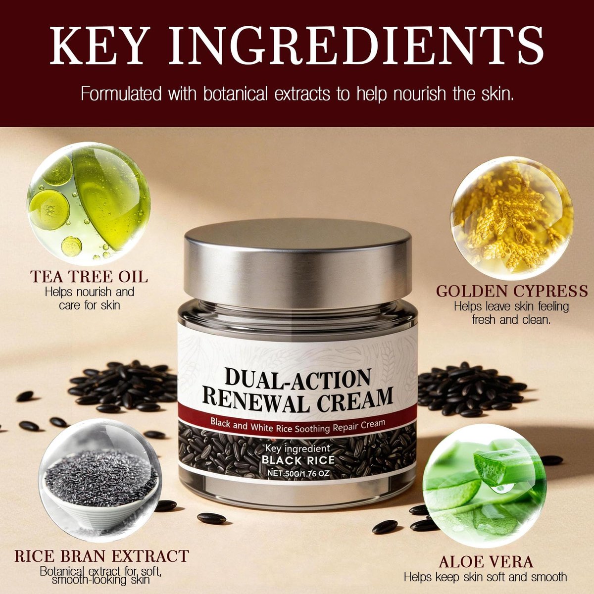 KeraErase Dual Action Renewal Cream - Black and White Rice Soothing Repair Cream for Healthier Skin, Professional Skin Treatment, Natural Body Serum for All Skin Types (2-Pack, 1 oz each) Avelisse