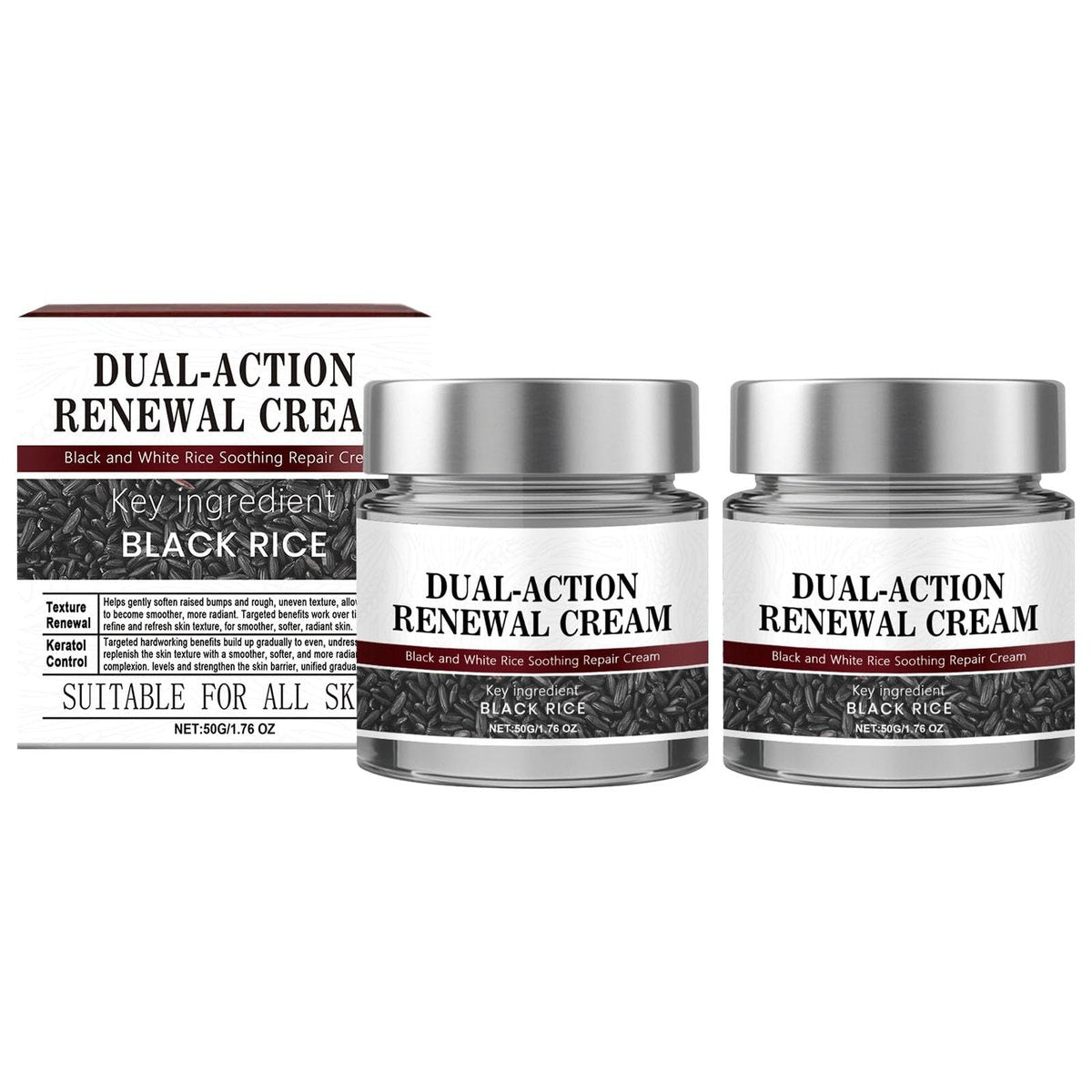 KeraErase Dual Action Renewal Cream - Black and White Rice Soothing Repair Cream for Healthier Skin, Professional Skin Treatment, Natural Body Serum for All Skin Types (2-Pack, 1 oz each) Avelisse