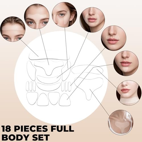 18 PCS Reusable Silicone Wrinkle Patches for Face, Neck & Chest – Overnight Smoothing Facial Strips for Forehead, Frown Lines, Crow’s Feet, Smile Lines & Cleavage Avelisse