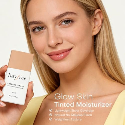 Bayfree Glow Skin Tinted Moisturizer with SPF 30 - Natural Beige, Lightweight Sheer Coverage, Long Lasting Hydration, Vegan Korean Makeup Avelisse