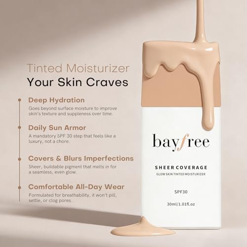 Bayfree Glow Skin Tinted Moisturizer with SPF 30 - Natural Beige, Lightweight Sheer Coverage, Long Lasting Hydration, Vegan Korean Makeup Avelisse