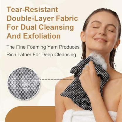 Blissal Exfoliating Shower Towel – Premium Microfiber Scrub Towel, Quick-Drying, Durable & Gentle, 2-in-1 Body Scrubber for All Skin Types (Black + Pink) Avelisse