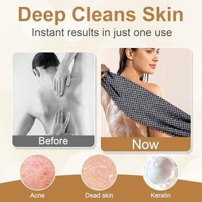 Blissal Exfoliating Shower Towel – Premium Microfiber Scrub Towel, Quick-Drying, Durable & Gentle, 2-in-1 Body Scrubber for All Skin Types (Black + Pink) Avelisse