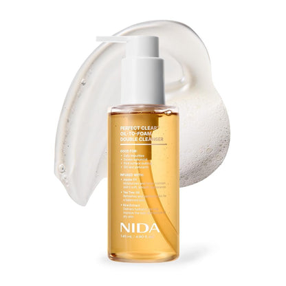 NIDA Perfect Clear™ Oil-To-Foam Double Cleanser | Jojoba Oil, Tea Tree Oil, Rice Extract | For Daily Impurities, Excess Sebum, Pore Cleaning, Blackheads | 4.90 fl. oz. Avelisse