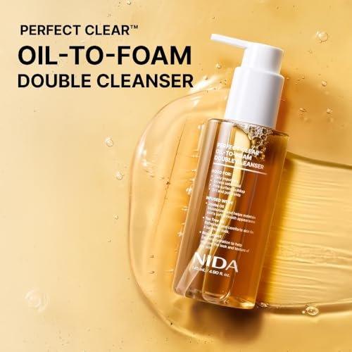 NIDA Perfect Clear™ Oil-To-Foam Double Cleanser | Jojoba Oil, Tea Tree Oil, Rice Extract | For Daily Impurities, Excess Sebum, Pore Cleaning, Blackheads | 4.90 fl. oz. Avelisse