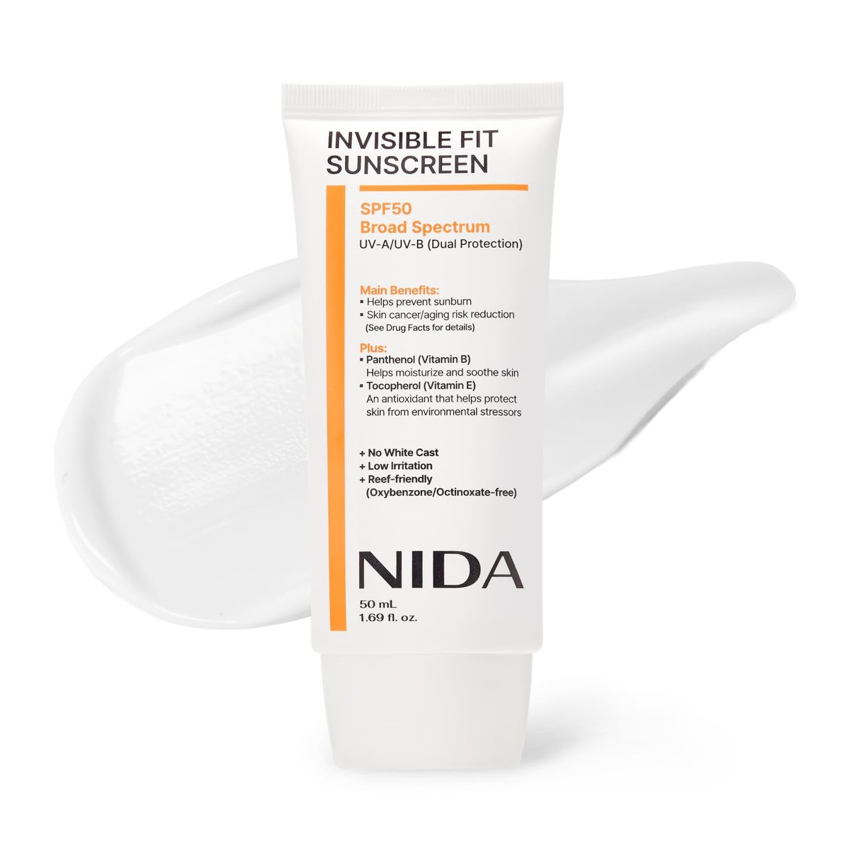 NIDA Invisible Fit Sunscreen SPF 50 – No White Cast, Hydrating & Lightweight for All Skin Types (1.69 fl oz) Avelisse