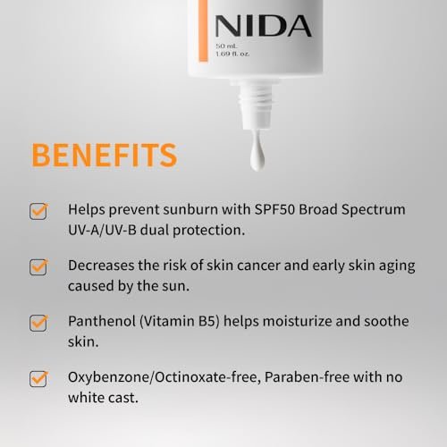 NIDA Invisible Fit Sunscreen SPF 50 – No White Cast, Hydrating & Lightweight for All Skin Types (1.69 fl oz) Avelisse