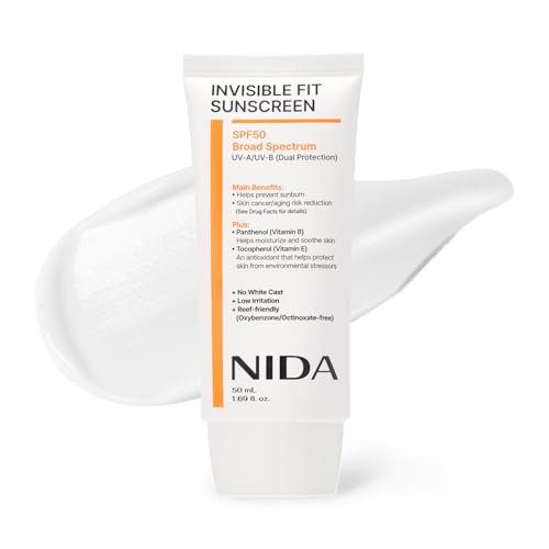 NIDA Invisible Fit Sunscreen SPF 50 – No White Cast, Hydrating & Lightweight for All Skin Types (1.69 fl oz) Avelisse