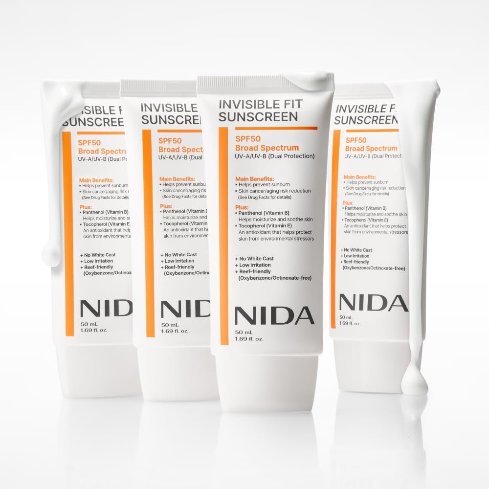 NIDA Invisible Fit Sunscreen SPF 50 – No White Cast, Hydrating & Lightweight for All Skin Types (1.69 fl oz) Avelisse