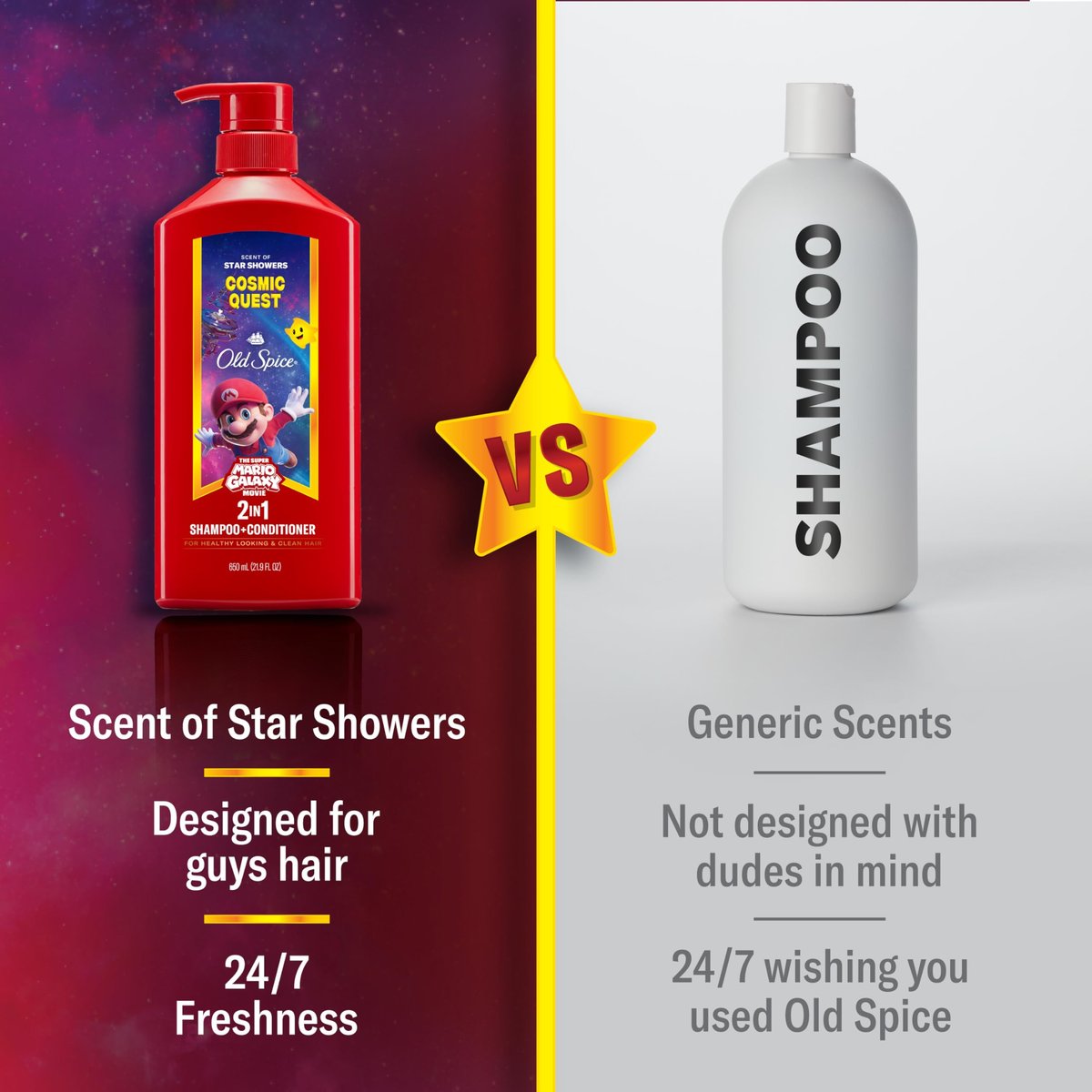 Old Spice Men's 2-in-1 Shampoo and Conditioner, Cosmic Quest, x The Super Mario Galaxy Movie, 21.9 fl oz - görsel 7