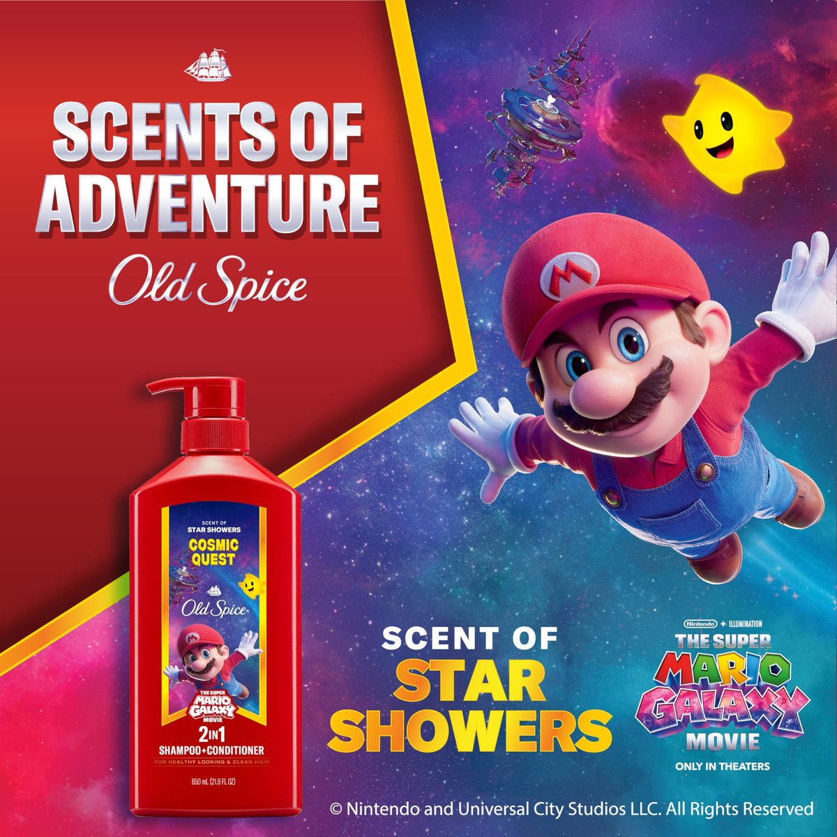 Old Spice Men's 2-in-1 Shampoo and Conditioner, Cosmic Quest, x The Super Mario Galaxy Movie, 21.9 fl oz - görsel 3