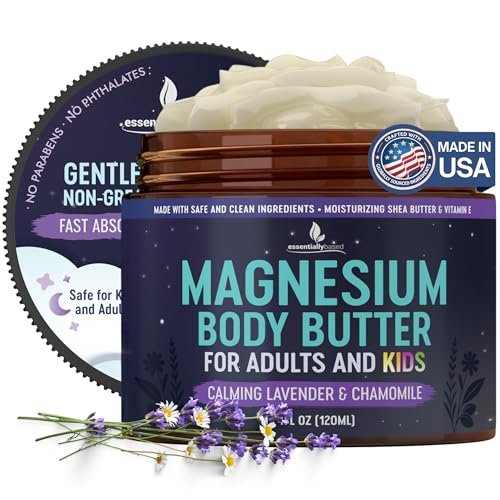 Magnesium Butter for Adults & Kids 4oz - Natural Magnesium Lotion for Sleep, Leg Cramps & Muscle Relaxation with Shea Butter & Vitamin E Avelisse