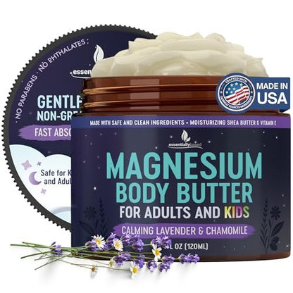 Magnesium Butter for Adults & Kids 4oz - Natural Magnesium Lotion for Sleep, Leg Cramps & Muscle Relaxation with Shea Butter & Vitamin E Avelisse