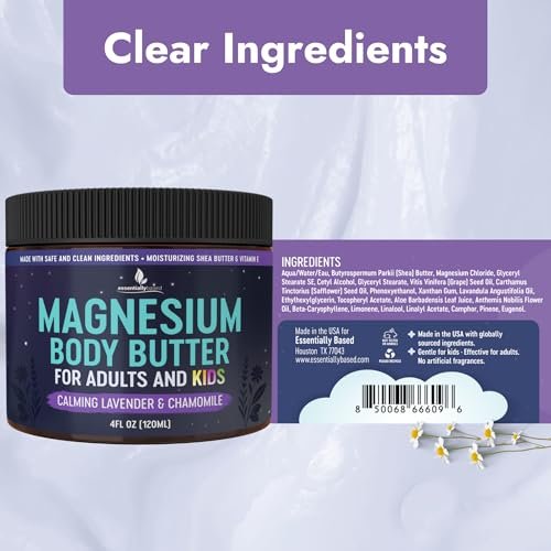 Magnesium Butter for Adults & Kids 4oz - Natural Magnesium Lotion for Sleep, Leg Cramps & Muscle Relaxation with Shea Butter & Vitamin E Avelisse