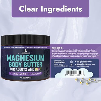 Magnesium Butter for Adults & Kids 4oz - Natural Magnesium Lotion for Sleep, Leg Cramps & Muscle Relaxation with Shea Butter & Vitamin E Avelisse