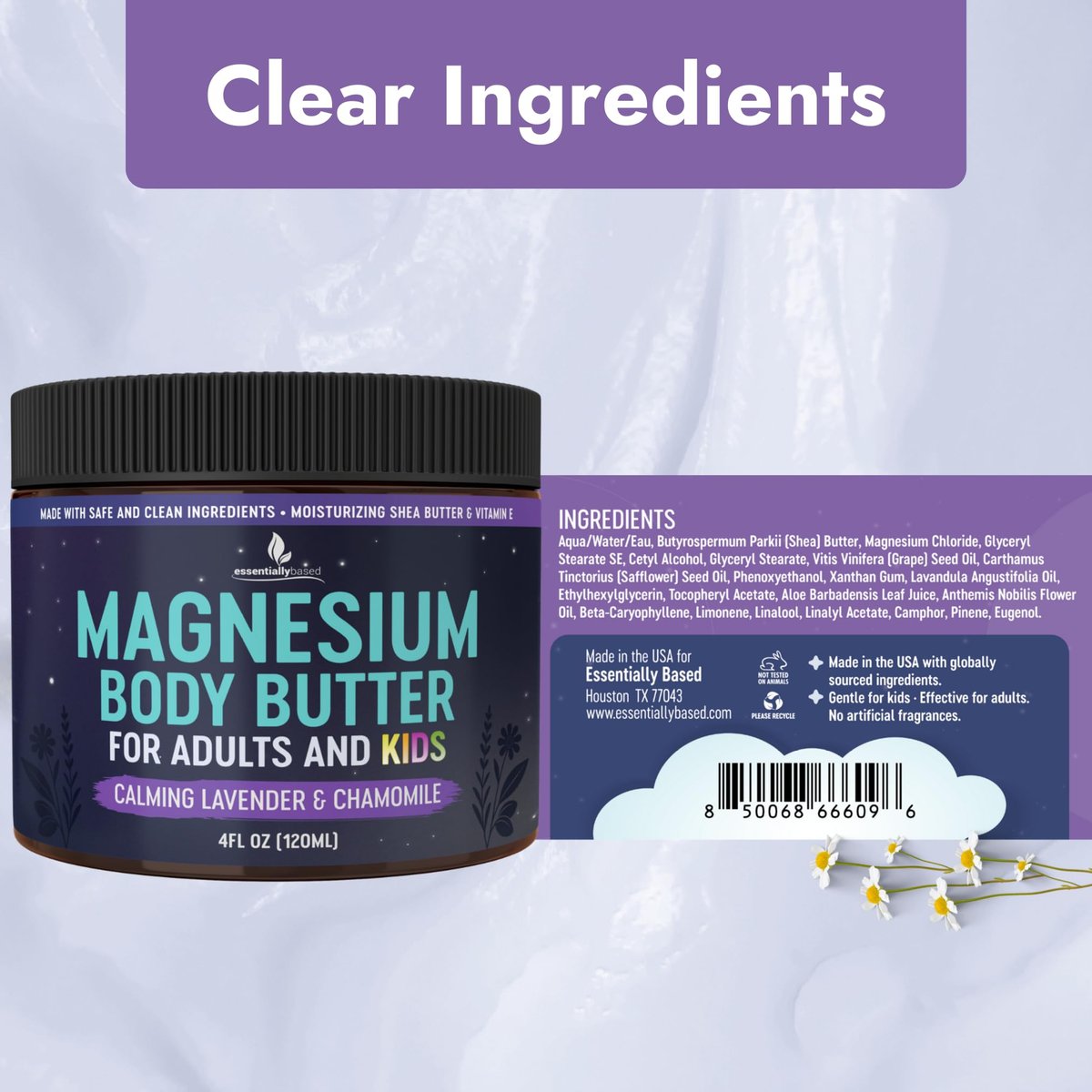 Magnesium Butter for Adults & Kids 4oz - Natural Magnesium Lotion for Sleep, Leg Cramps & Muscle Relaxation with Shea Butter & Vitamin E Avelisse