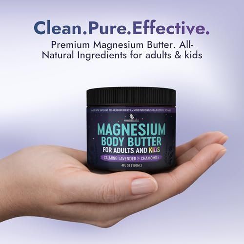 Magnesium Butter for Adults & Kids 4oz - Natural Magnesium Lotion for Sleep, Leg Cramps & Muscle Relaxation with Shea Butter & Vitamin E Avelisse