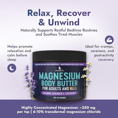 Magnesium Butter for Adults & Kids 4oz - Natural Magnesium Lotion for Sleep, Leg Cramps & Muscle Relaxation with Shea Butter & Vitamin E Avelisse