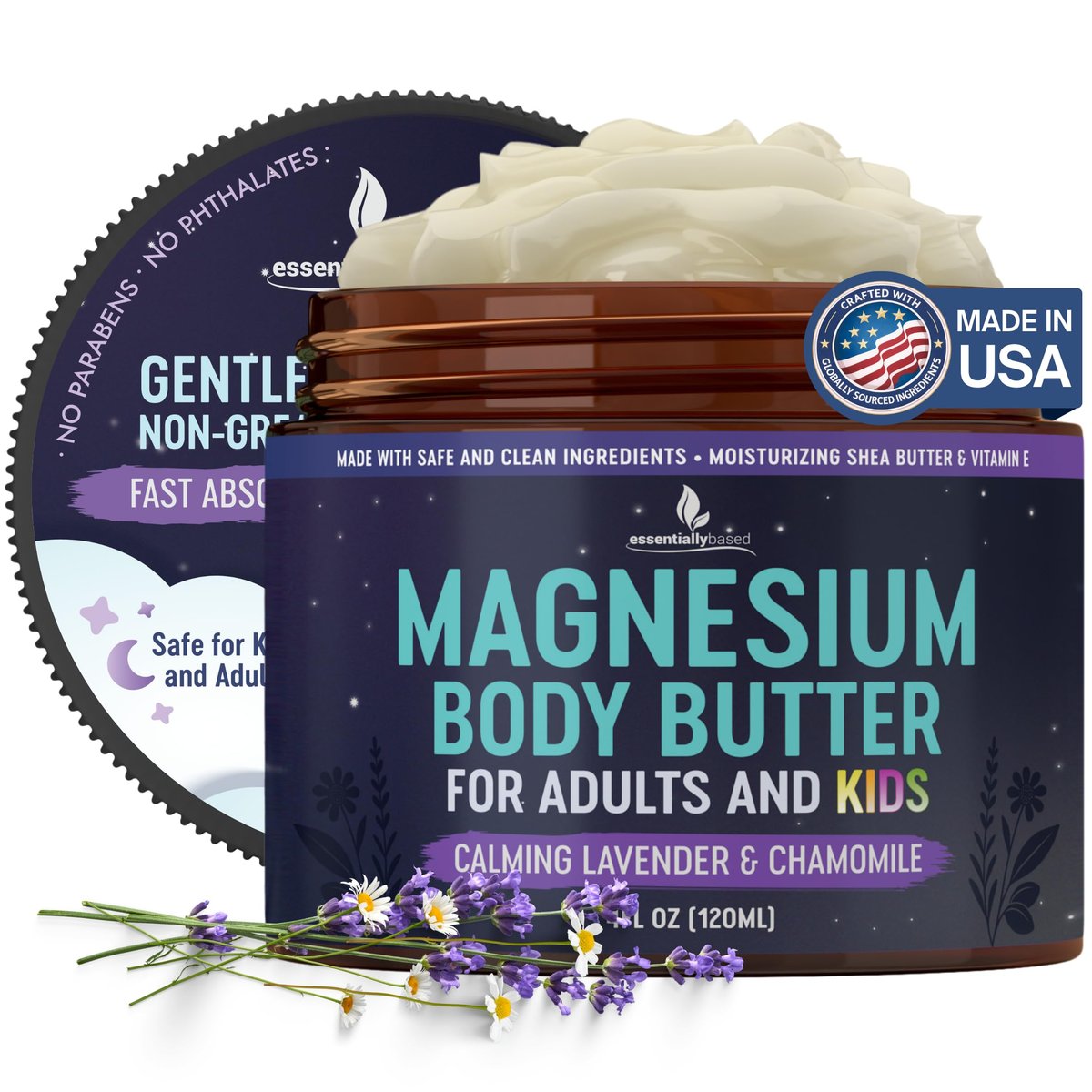 Magnesium Butter for Adults & Kids 4oz - Natural Magnesium Lotion for Sleep, Leg Cramps & Muscle Relaxation with Shea Butter & Vitamin E Avelisse