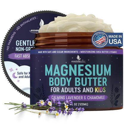 Magnesium Butter for Adults & Kids 4oz - Natural Magnesium Lotion for Sleep, Leg Cramps & Muscle Relaxation with Shea Butter & Vitamin E Avelisse
