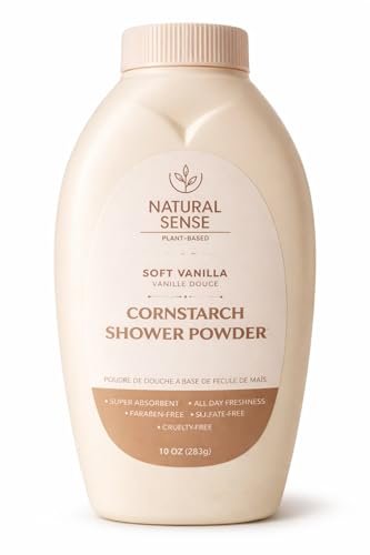 Natural Sense Shower Powder SOFT VANILLA - Plant-Based Cornstarch Dusting Powder, 10 oz Avelisse
