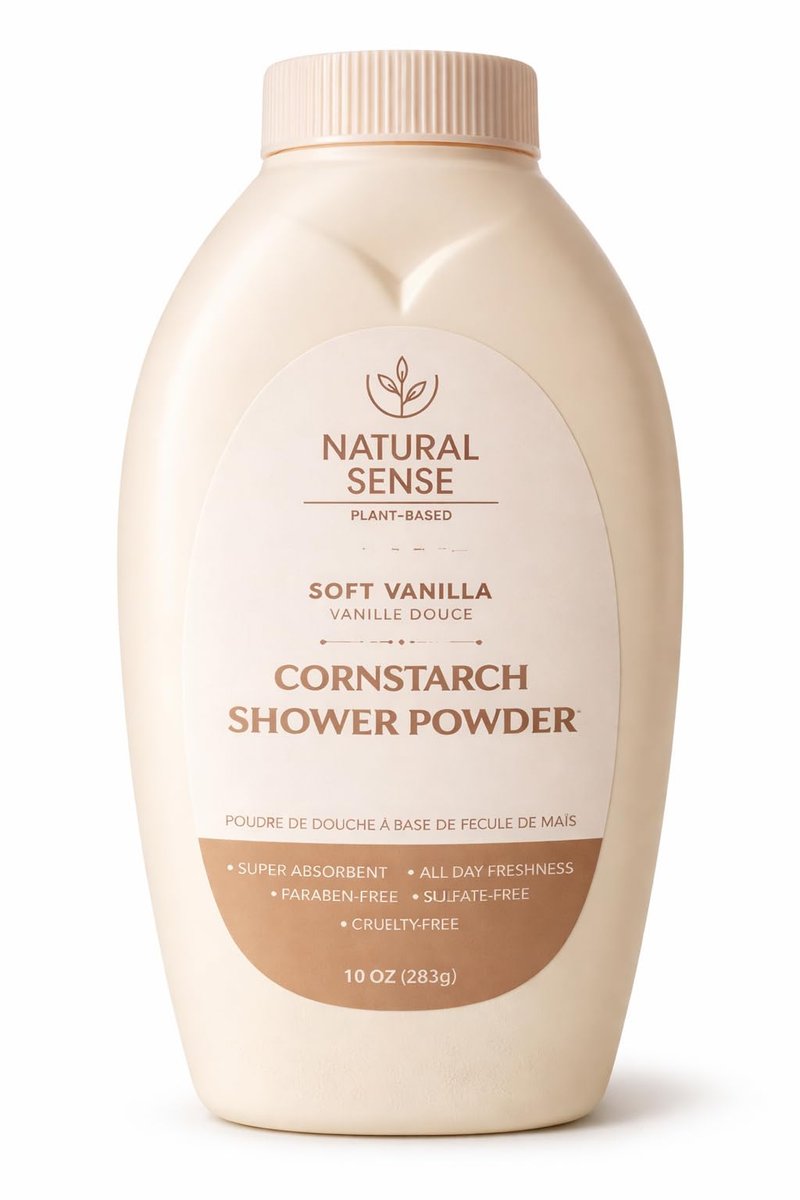 Natural Sense Shower Powder SOFT VANILLA - Plant-Based Cornstarch Dusting Powder, 10 oz Avelisse