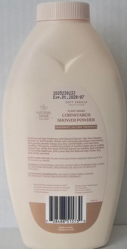 Natural Sense Shower Powder SOFT VANILLA - Plant-Based Cornstarch Dusting Powder, 10 oz Avelisse