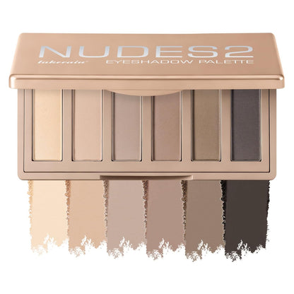 NICEFACE NUDES2 Mini Eyeshadow Palette - 6 Matte Neutral Nude Eyeshadows, Highly Pigmented & Long-Lasting Waterproof, Creamy Blendable Travel Size Palette for All Skin Types
