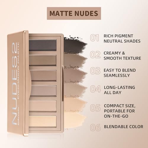 NICEFACE NUDES2 Mini Eyeshadow Palette - 6 Matte Neutral Nude Eyeshadows, Highly Pigmented & Long-Lasting Waterproof, Creamy Blendable Travel Size Palette for All Skin Types - görsel 6