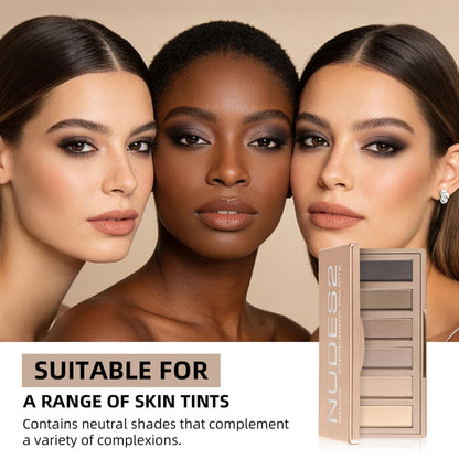 NICEFACE NUDES2 Mini Eyeshadow Palette - 6 Matte Neutral Nude Eyeshadows, Highly Pigmented & Long-Lasting Waterproof, Creamy Blendable Travel Size Palette for All Skin Types