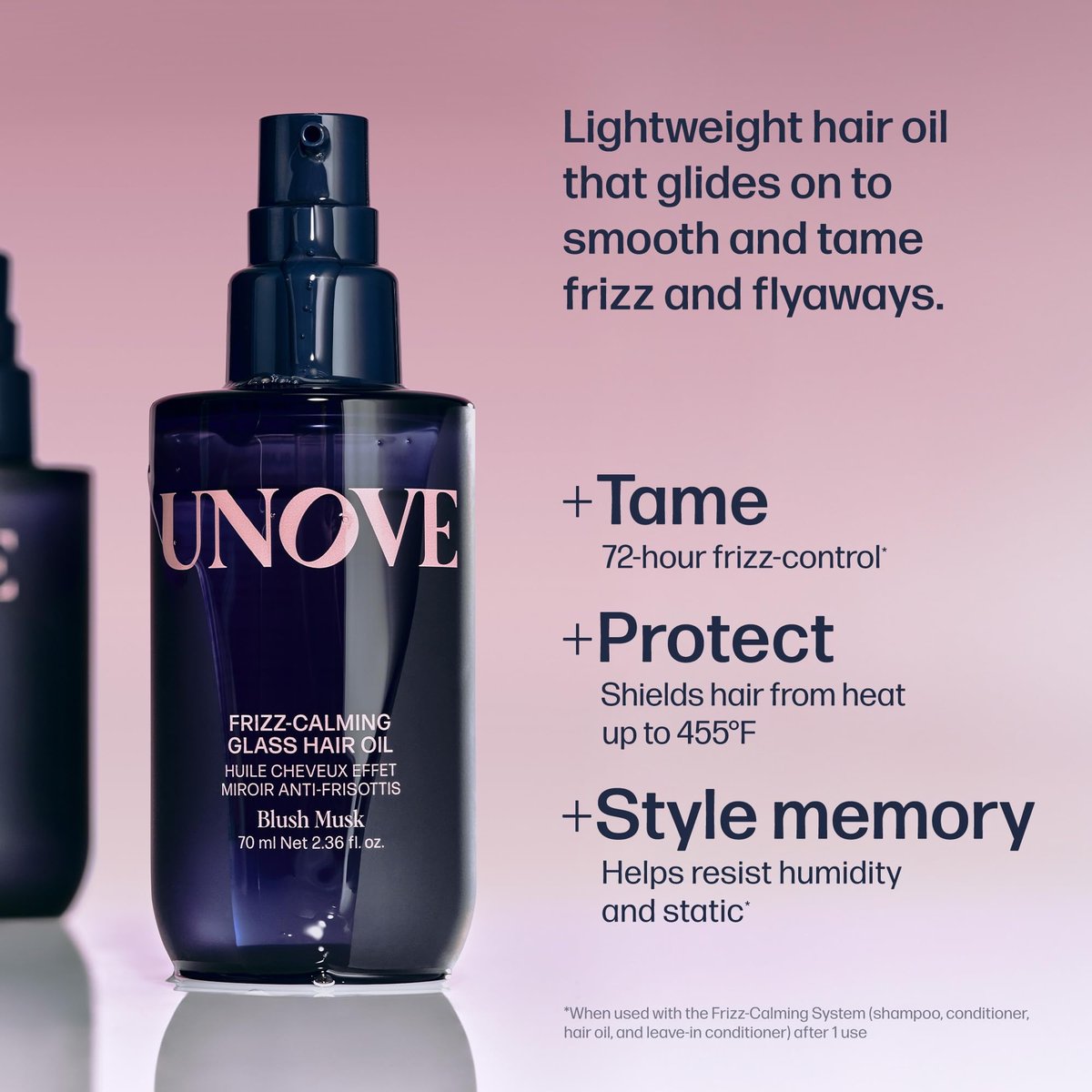 UNOVE Frizz-Calming Glass Hair Oil – Anti-Frizz & Heat Protection up to 455°F for Sleek Shine, 2.36 fl oz Avelisse