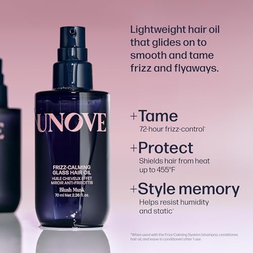 UNOVE Frizz-Calming Glass Hair Oil – Anti-Frizz & Heat Protection up to 455°F for Sleek Shine, 2.36 fl oz Avelisse