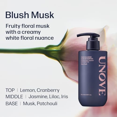 UNOVE Frizz-Calming Sleek Shampoo - Anti-Frizz Hydrating Shampoo for Frizzy Hair, Gentle Cleansing for Softness & Glossy Shine, Humidity-Resistant Frizz Control, Blush Musk, 290 mL Avelisse