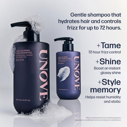 UNOVE Frizz-Calming Sleek Shampoo - Anti-Frizz Hydrating Shampoo for Frizzy Hair, Gentle Cleansing for Softness & Glossy Shine, Humidity-Resistant Frizz Control, Blush Musk, 290 mL Avelisse