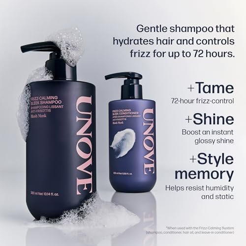 UNOVE Frizz-Calming Sleek Shampoo - Anti-Frizz Hydrating Shampoo for Frizzy Hair, Gentle Cleansing for Softness & Glossy Shine, Humidity-Resistant Frizz Control, Blush Musk, 290 mL Avelisse