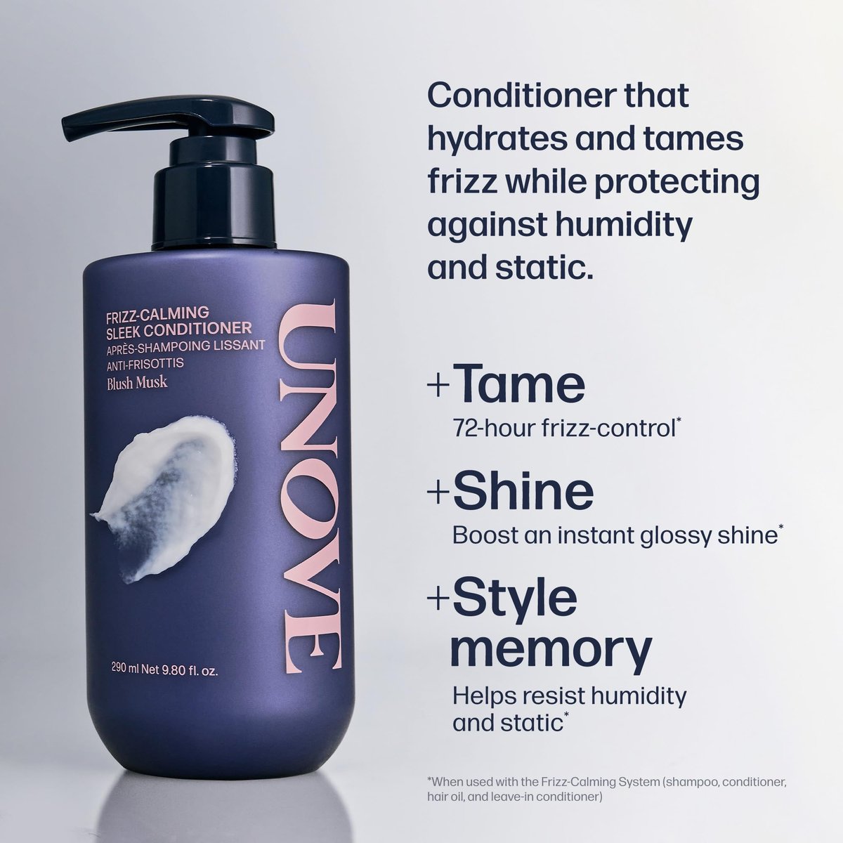 UNOVE Frizz-Calming Sleek Conditioner - Anti-Frizz Smoothing Conditioner for Frizzy Hair, Hydrating Conditioner for Softness & Glossy Shine, Blush Musk, 290 mL / 9.80 fl oz Avelisse