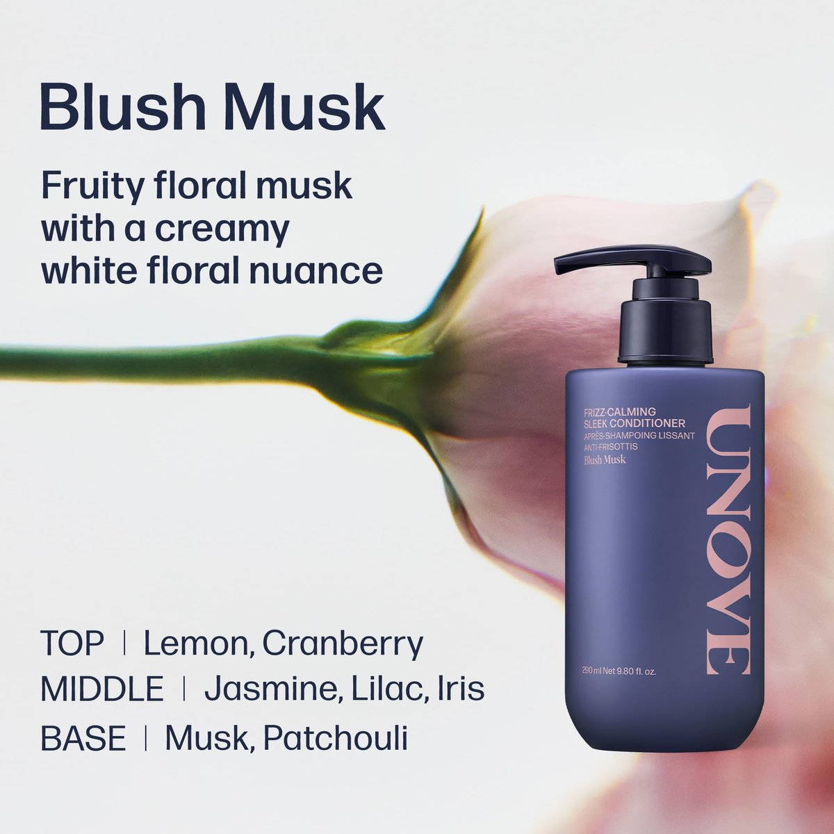 UNOVE Frizz-Calming Sleek Conditioner - Anti-Frizz Smoothing Conditioner for Frizzy Hair, Hydrating Conditioner for Softness & Glossy Shine, Blush Musk, 290 mL / 9.80 fl oz Avelisse