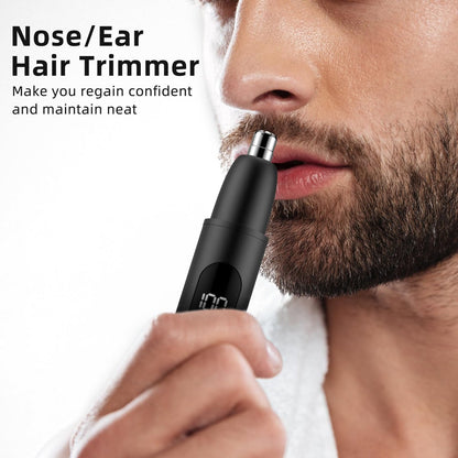 Smity Nose Hair Trimmer - Rechargeable Cordless Painless Dual Edge Blades Razor with LED Light for Men & Women (Black) Avelisse