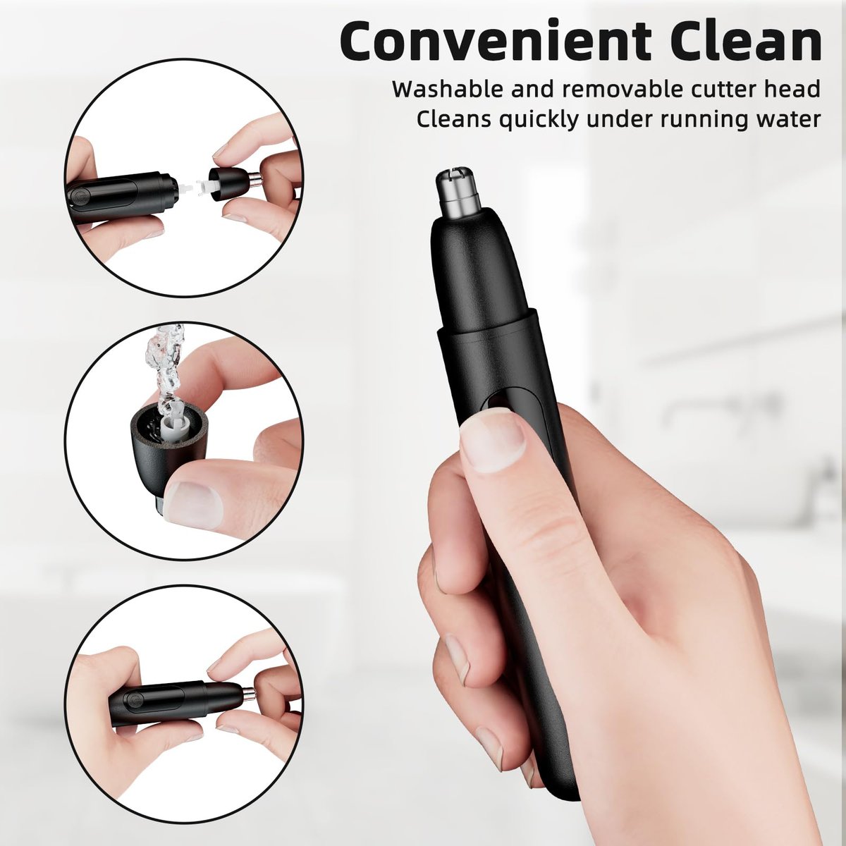 Smity Nose Hair Trimmer - Rechargeable Cordless Painless Dual Edge Blades Razor with LED Light for Men & Women (Black) Avelisse
