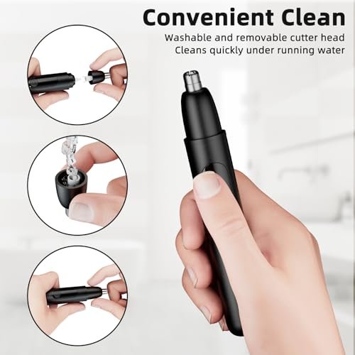 Smity Nose Hair Trimmer - Rechargeable Cordless Painless Dual Edge Blades Razor with LED Light for Men & Women (Black) Avelisse