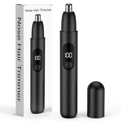 Smity Nose Hair Trimmer - Rechargeable Cordless Painless Dual Edge Blades Razor with LED Light for Men & Women (Black) Avelisse