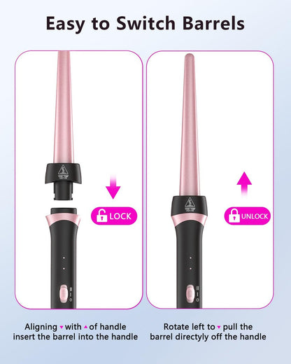 Santiway Tapered Curling Wand 0.5-1 Inch - Professional Ceramic Curling Iron for All Hair Types with Heat-Resistant Glove, Dual Voltage, Rose Gold Avelisse